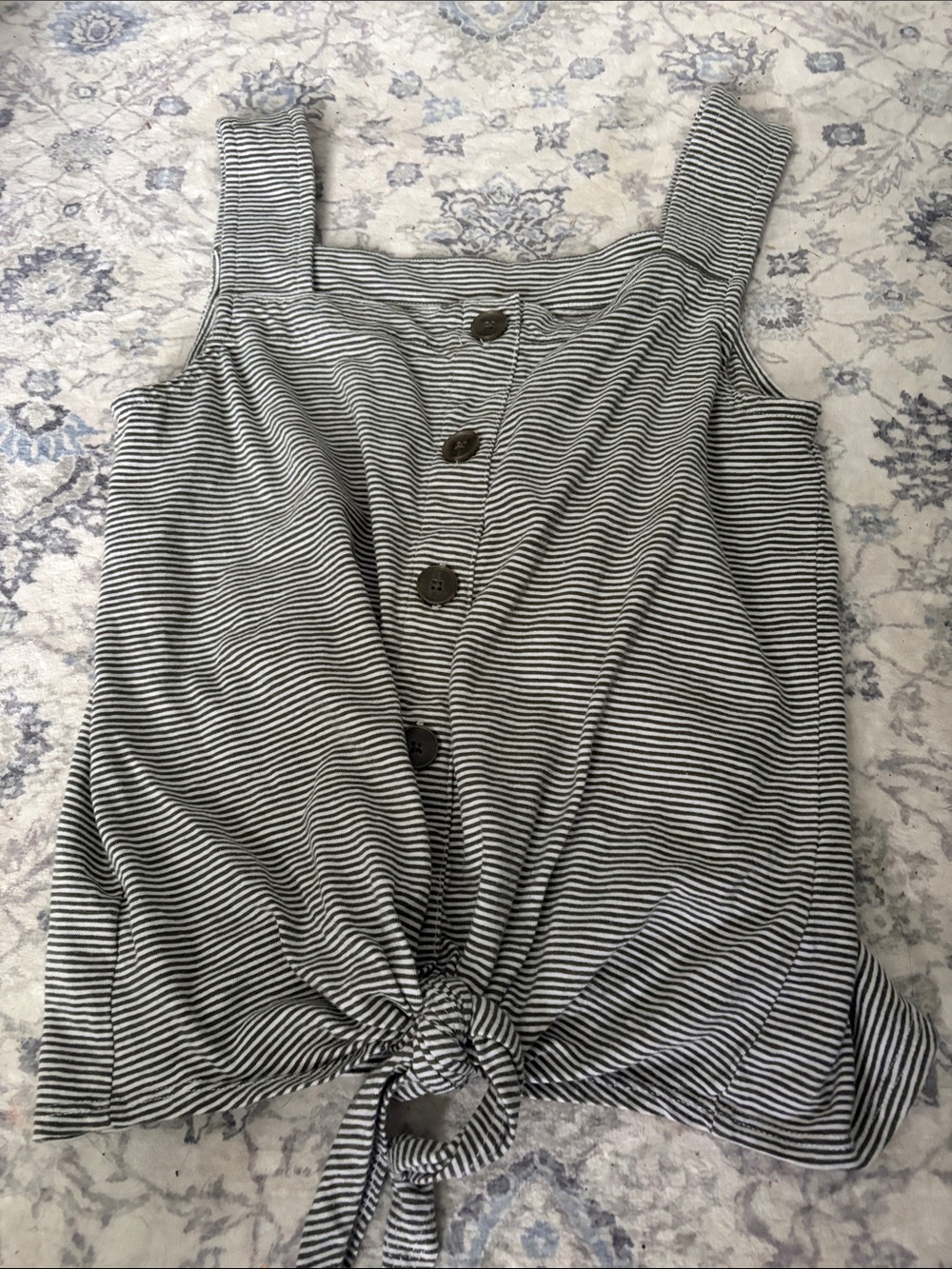 Striped Tie-Front Tank Camisole - green & White